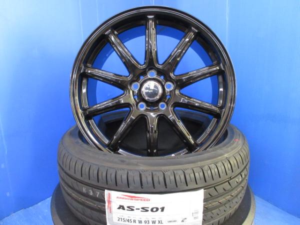 90系ノア ハイブリッド 新品 18インチ AZ-Sports RC10 黒 アルミホイール 5穴 PCD 114.3 ノーマル 夏用タイヤ 215/45R18 90系 ノア NOHA GR カスタム セット フルブラック ピアノブラック 10本スポーク 黒色 アルミ ホイール 5H PCD114.3 ノーマルタイヤ 夏タイヤ 夏用セット|タイヤショップトレッド