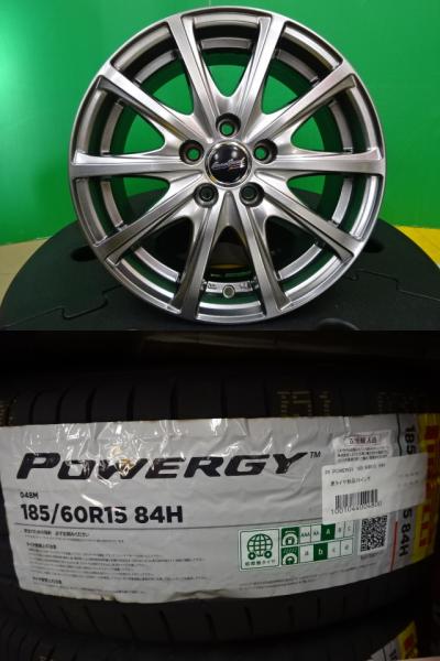 170系 シエンタ ピレリ POWERGY パワジー 185/60R15 新品 タイヤ 中古 アルミ 4本セット ユーロスピード V25 15インチ 6.0J +45 5H100 PCD100 ホイールセット|タイヤショップトレッド