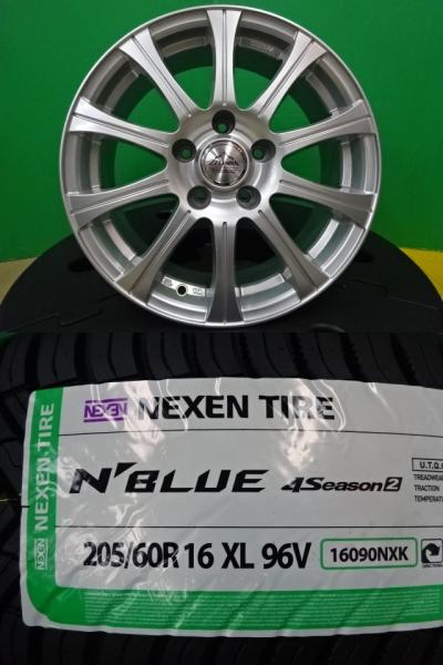 SAI プリウスα 等 ネクセン N-BLUE 4SEASON2 205/60R16 新品 オールシーズン タイヤ 中古 アルミ 4本セット 16インチ 6.5J +40 5H114.3 アルミセット ホイールセット 90系 ノア ヴォクシー ジューク ジェイド 等 4シーズン|タイヤショップトレッド