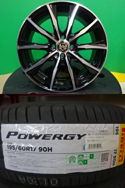 ライズ ロッキー ピレリ POWERGY パワジー 195/60R17 新品 タイヤ 中古 アルミ 4本セット RIZLEY 17インチ 6.0J +40 4H100 ブラックポリッシュ ホイールセット｜タイヤショップトレッド