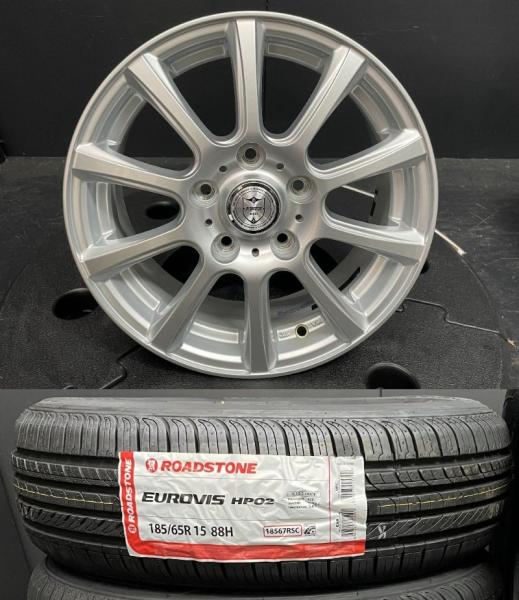 WEDS JOKER フラッシュ 6J-15 +53 114.3 5H シルバー ユーロヴィズ HP02海外製新品タイヤ 185/65R15 フリード フリード+須賀川|タイヤショップトレッド