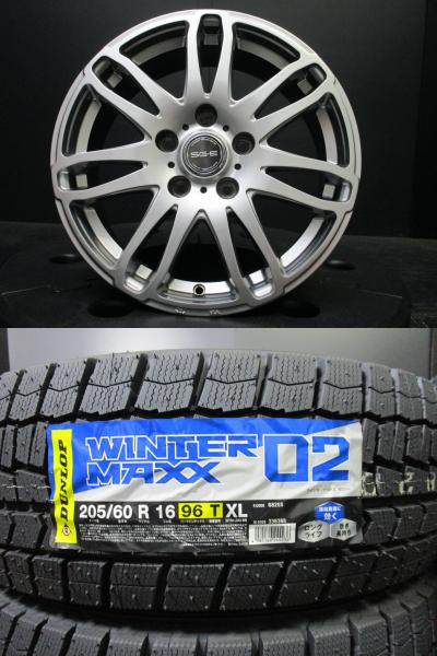 BRANDLE SG-E 6.5J-16+53 ブラポリ ダンロップ ウインターマックスWM02 205/60R16 新品タイヤ ノア ステップワゴン アクセラ 須賀川