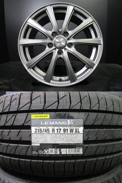 ノア アコード アテンザ BADX DOS SE-10R 7J-17+53 114.3 ガンメタ ダンロップ ルマン5+ 215/45R17 新品スポンジ入り低燃費タイヤ 須賀川