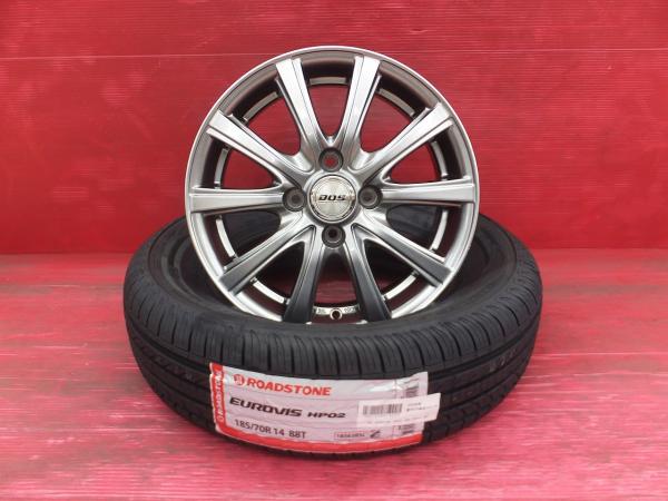 フィールダー アクシオ E12ノート等に 海外製 ロードストン 185/70R14 DOS 14インチ 5.5J+38 4H100 新品夏タイヤ 中古ホイール 4本 セット｜タイヤショップトレッド 27,600円