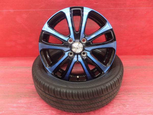 タント スペーシア デイズ等 新品ホイール 15インチ 4.5J+45 4H100 ブルーポリッシュ 中古夏タイヤ グッドイヤー EG02 165/55R15 4本セット｜タイヤショップトレッド