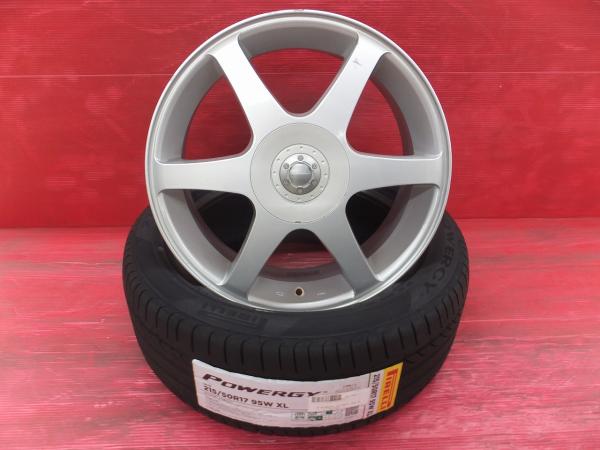 ウィッシュ エクシーガ等 低燃費 ピレリ パワジー 215/50R17 社外 17インチ 7J+45 5H100-114.3マルチ 新品夏タイヤ 中古ホイール 4本セット