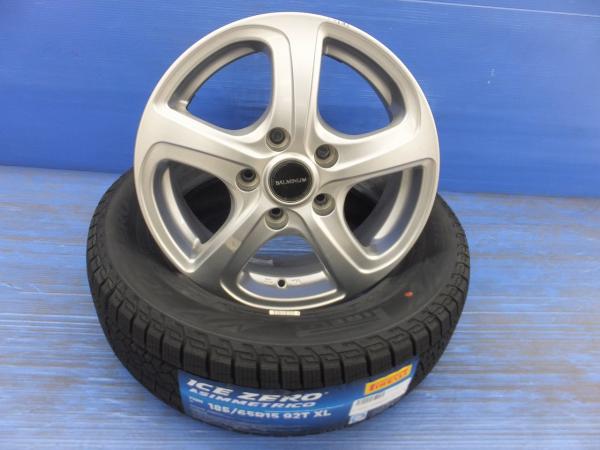 25年製 ピレリ ICEZEROアシンメトリコ 185/65R15 15インチ 5.5J+50 5H114.3 新品スタッドレス 中古ホイール 4本セット フリード 5穴