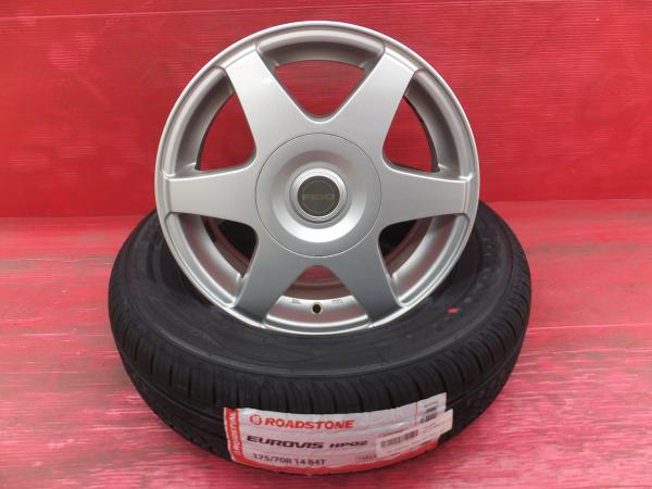26年製 ロードストン 175/70R14 FEID 14インチ 5.5J+38 4H100/114.3 新品夏タイヤ 中古ホイール 4本セット アクシオ ポルテなどに｜タイヤショップトレッド 25,404円