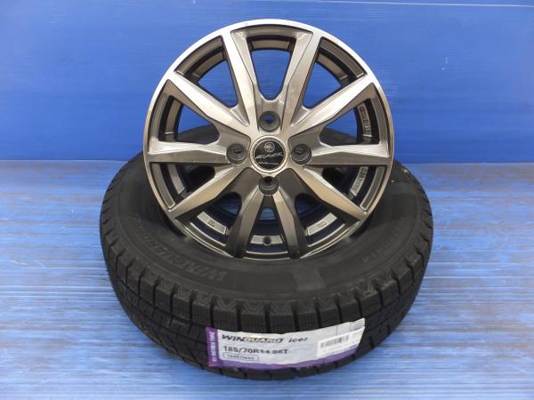 フリードに グッドイヤー アイスナビ7 185/70R14 共豊 スマック 14インチ 5.5J+50 4H100 新品スタッドレス 中古ホイール 4本 セット|タイヤショップトレッド