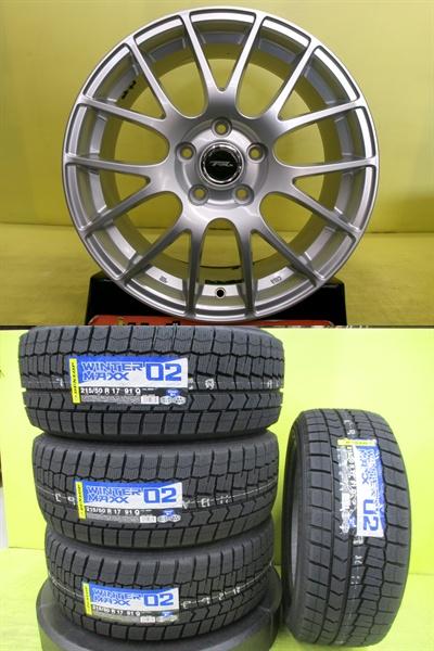 215/50R17 新品タイヤ ダンロップ WM02 中古アルミ トップラン M7 7.0J 17インチ 5/114.3 +53 レヴォーグ アテンザ ミレーニア