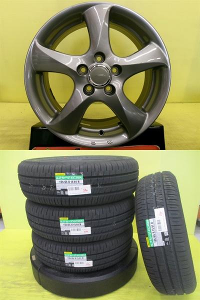 195/65R15 新品タイヤ ダンロップ EC204 中古アルミ 6.0J 15インチ 5/114.3 +53 ノア ヴォクシー エスクァイア アイシス アクセラ ステップワゴン