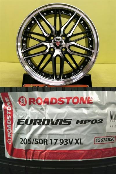 オーラ 205/50R17 新品輸入タイヤ アジアンタイヤ 美品中古アルミ シュタイナー LMX 6.5J 17インチ 4/100 +45 ブラックポリッシュ|タイヤショップトレッド
