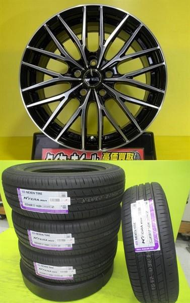 225/65R17 2024年製 輸入タイヤ 新品夏セット 7.0J 17 5/114.3 +38 ブラックポリッシュ メッシュ ハリアー エクストレイル CX-5 RAV4｜タイヤショップトレッド