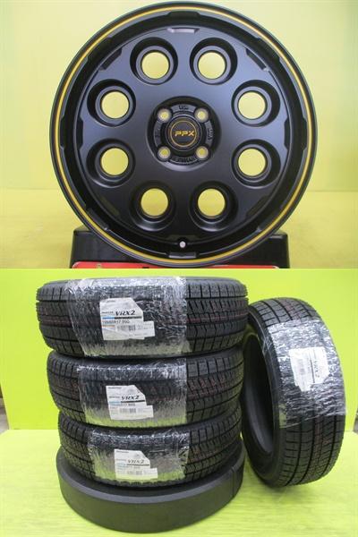 ライズ ロッキー 195/60R17 新品冬セット ブリヂストン VRX2 共豊 PPX MIL-8 6.5J 17インチ 4/100 +42 ブラック/イエローライン|タイヤショップトレッド