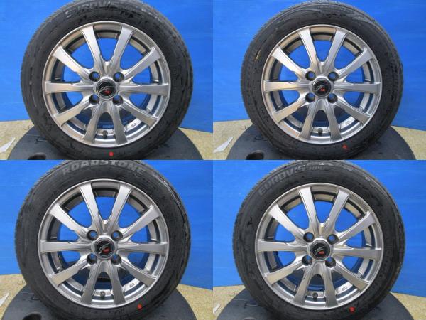 中古アルミ 14インチ 5.5J +38 4H100 新品夏タイヤ 165/65R14 ロードストーン 2025年製 4本セット価格 タンク ルーミー トール ミラージュ