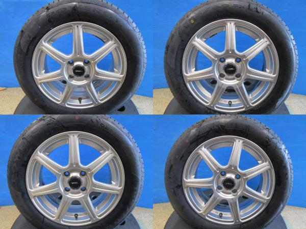 中古アルミ 15インチ 5.5J +42 4H100 新品夏タイヤ ピレリ 185/60R15 2025年製 4本セット価格 ヤリス グレイス シャトル アクアクロスオーバー