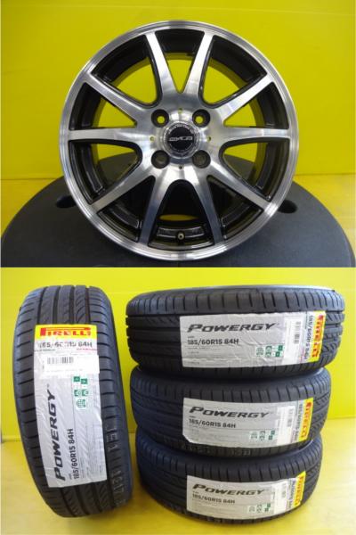 フィット 新品 輸入タイヤ 185/60R15 中古 社外ホイール 15インチ 5.5J +48 4H100 4本 セット 久喜 185/60-15 フィットシャトル グレイス HONDA コンパクトカー