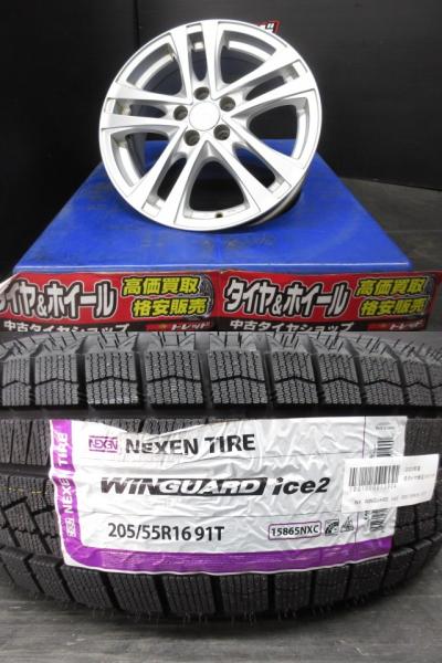 86 BRZ プリウス インプレッサ レガシィ 等に!!新品冬・中古セット 205/55R16 2025年 ネクセン WIN GUARD ice2 + アフロディーテ 16 インチ 6.5J +48 5H100 萩