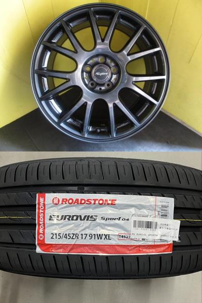 【PCD100/5H】2026年製 新品タイヤ【215/45R17 91W】美品メッシュアルミ プリウス 86 BRZ カルディナ カローラスポーツ インプレッサ CT 萩｜タイヤショップトレッド