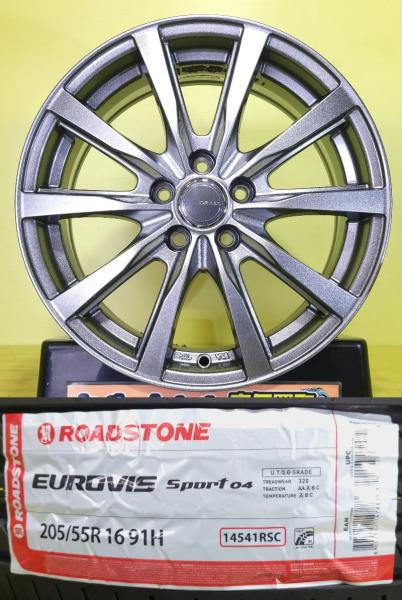 プリウス カローラ ツーリング 205/55R16 新品 ロードストーン EUROVIS SPORT04 2026年製 中古 GRASS 16インチ 6.5J +48 5H100 夏タイヤセット サマータイヤ 86 BRZ インプレッサ レガシィ 棚|タイヤショップトレッド