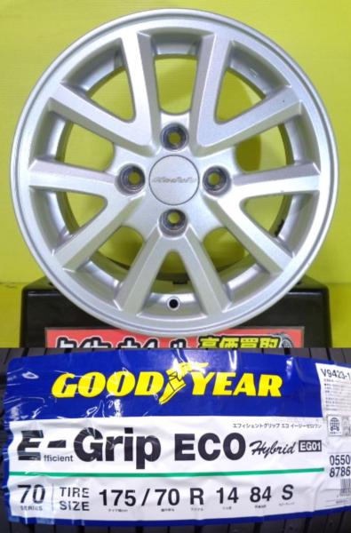 フィットに 175/70R14 グッドイヤー E-Grip EG01 2022年製 ホンダ 純正 Modulo モデューロ 5.5J 14 +45 4H100 夏タイヤ セット サマータイヤ HONDA 175/70-14 175/70/14 175-70-14 棚倉｜タイヤショップトレッド