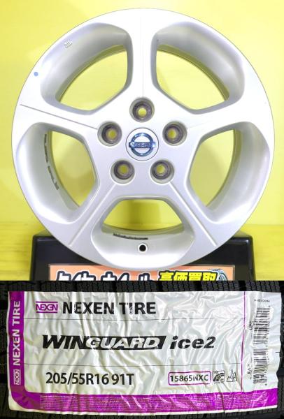 中古 アルミホイール 16インチ 日産 リーフ 純正 新品 スタッドレスタイヤ ネクセン WINGUARD ice2 205/55R16 91H 4本セット AZE0 ZE0 棚 205/55-16 205-55-16 205/55/16｜タイヤショップトレッド