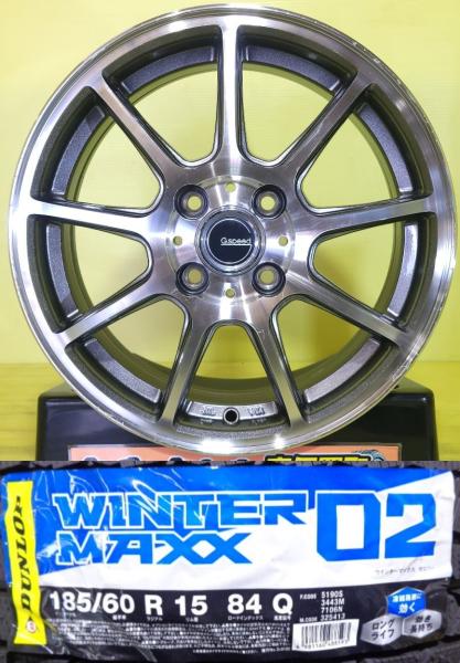 フィット シャトル グレイス 185/60R15 新品 ダンロップ WINTER MAXX WM02 2025年製 中古 G.SPEED P-01 15インチ 5.5J +50 4H100 冬タイヤ セット スタッドレス スプラッシュ 185/60-15 185/60/15 185-60-15 棚｜タイヤショップトレッド