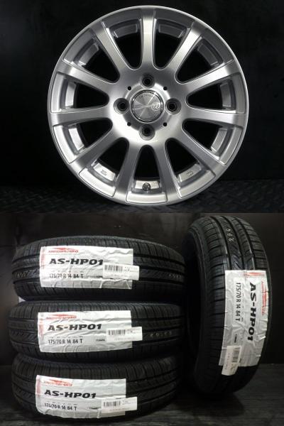 【フィット キューブ に】新品 175/70R14 ARROWSPEED HP01 ＆ 中古 TIRADO＠ 5.5-14 4H100 +50 夏組 中古アルミ＆新品タイヤ4本セット 白河