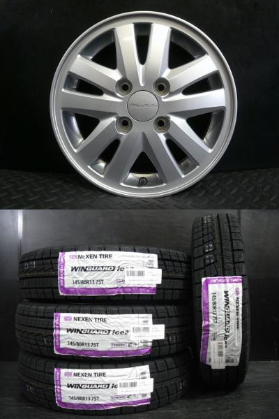 新品タイヤ 145/80R13 25年製 ネクセン WINGUARD ice2 中古ホイール ホンダ Modulo ME-008 4J-13 4H100 +35 冬セット N-BOX 白河｜タイヤショップトレッド