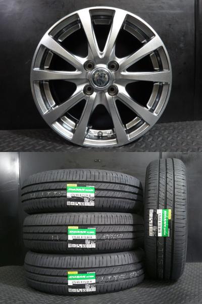 新品 175/65R15 26年製 ダンロップ ENASAVE EC205 中古ホイール BAHN 5.5J-15 +43 4H100 夏タイヤ4本セット iQ アクア フィット 白河｜タイヤショップトレッド