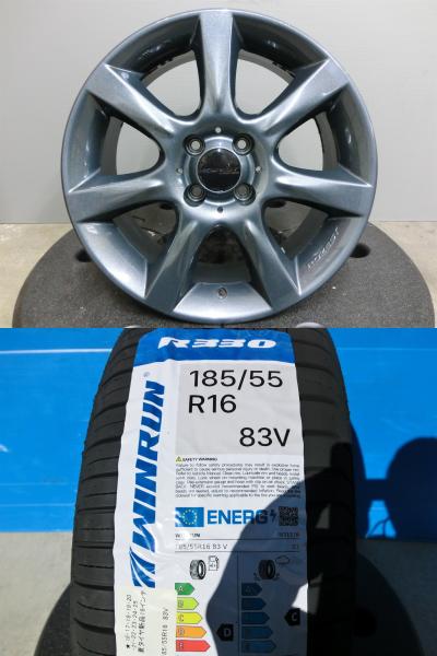スイフト 185/55R16 新品 夏 タイヤ WINRUN R330 中古 ホイール 4本セット 16×7.0J +38 4-100 ダンロップ ROZEST S-MODE07 フィット カスタムサイズ 4穴 岡崎