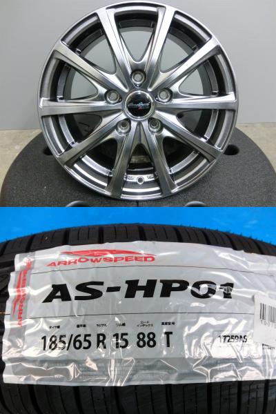 フリード 5穴 新品 夏 タイヤ 中古 ホイール 4本セット 185/65R15 ARROW SPEED ユーロスピード V25 15インチ 114.3-5H GT系 岡崎