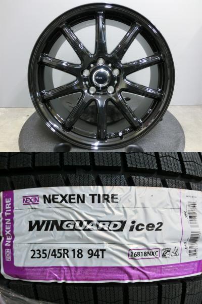マークX RC ES スタッドレス ホイール 新品 4本セット 235/45R18 NEXEN WINGUARD 18インチ AZ-Sports 114.3/5H グロスブラック 冬 タイヤ 岡崎