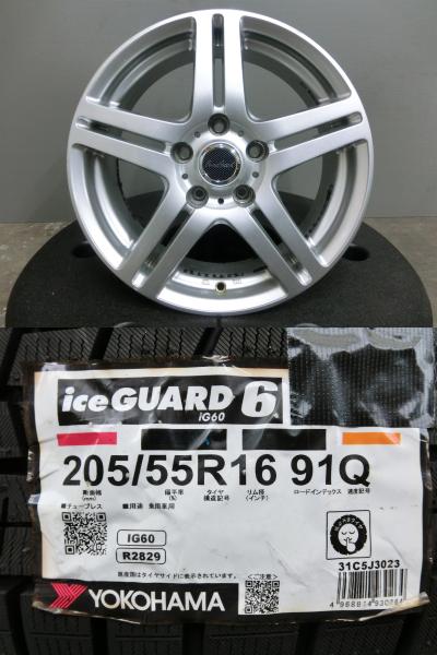 スカイライン リーフ 205/55R16 ヨコハマ 新品 スタッドレス IG60 中古 ホイール 4本セット ユーロスピード 16インチ 6.5J +35 114.3/5H クラウン チェイサー 205/55/16 冬 タイヤ 岡崎｜タイヤショップトレッド