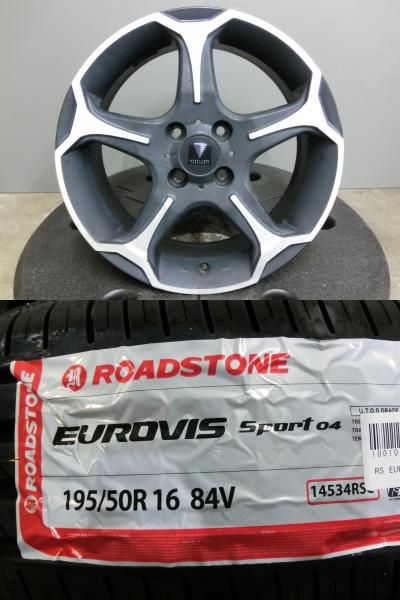 アクア ヴィッツ 195/50R16 新品 タイヤ ROADSTONE 中古 ホイール 4本セット MODELLISTA モデリスタ X-CLAW 16インチ 6J 100/4H フィールダー 195/50/16 4-100 TOYOTA 岡崎