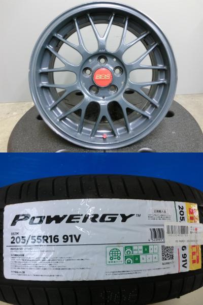 205/55R16 ピレリ 新品 夏 タイヤ POWERGY 中古 ホイール 4本セット BBS RG383 16インチ 5/100 7J 自家塗装 テーパー 57.1φ 岡崎｜タイヤショップトレッド