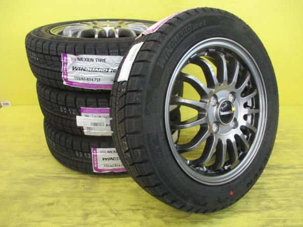 ◆2025年製新品スタッドレス付◆ヒューマンラインHF-15 + ネクセン ウィンガードアイス2 155/65R14インチ◆サクラスペーシア等 4本 足利