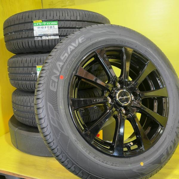 アクア ノート MAZDA2 185/65R15 新品タイヤアルミセット ダンロップ エナセーブ EC204 2024年製 マルカ Espeed G10 15インチ 4本set 足利