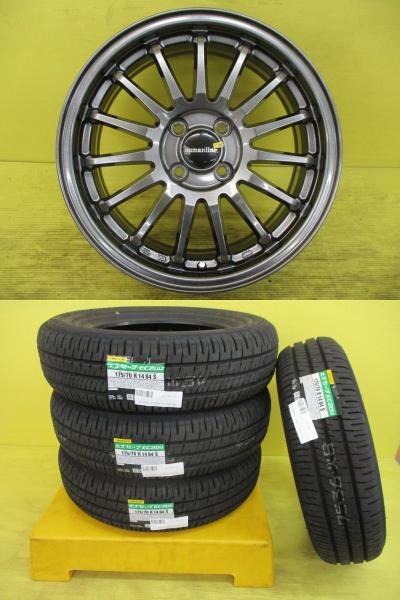 ◆国産新品夏タイヤ付◆ヒューマンラインHF-15 5.5J + ダンロップ エナセーブEC204 175/70R14インチ◆ヤリスカローラシエンタ等 4本 足利