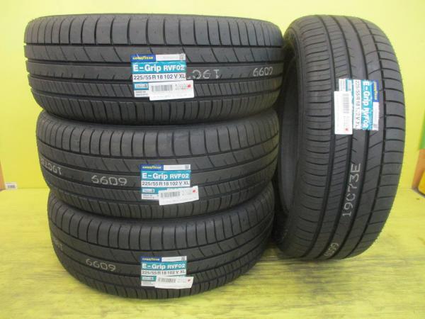 ◆2025年製国産新品夏タイヤ4本セット◆グッドイヤー E-グリップRVF02 225/55R18インチ◆レクサス LBX エクストレイル エルグランド ZR-V デリカD:5 エクリプスクロス フォレスター XV クロストレック レイバック プジョー 5008等 足利 225/55-18 225/55/18 225-55-18