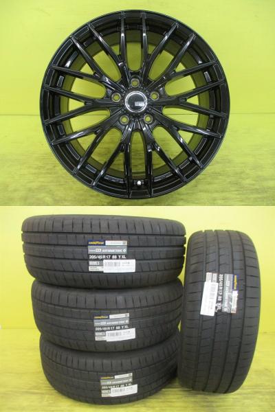 ◆2024年製新品夏タイヤ付新品ホイールセット◆ヴェネスFS01 GBK + グッドイヤー イーグルF1アシンメトリック6 205/45R17インチ◆CR-Z シビックタイプR ロードスター等 4本セット 足利 205/45-17 205/45/17 205-45-17 ZF1 ZF2 EP3 NCEC|タイヤショップトレッド