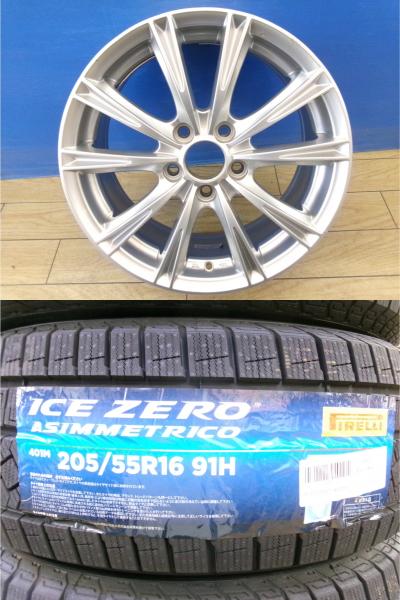 ボルボ V40 新品 冬タイヤ 4本 ピレリ アイスゼロ 205/55R16 + 中古 社外 アルミ C30 S40 V50 スタッドレス VOLVO ICEZERO ジャガー Xタイプ 16インチ 前橋