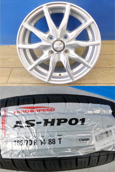 初代 フリード 新品 夏タイヤ 4本 185/70R14 アロースピード HP01 + 中古 社外 アルミ B-Win FREED ホンダ GB3 GB4 GP3 スパイク 185/70/14 185/70-14 HONDA 要テーパーナット 前橋|タイヤショップトレッド