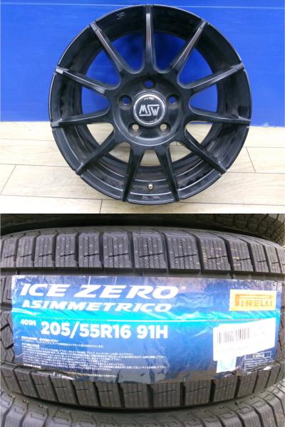 ゴルフ 5 6 7 8 新品 冬タイヤ 4本 205/55R16 ピレリ ICEZERO ASIMMETRICO + OZ Racing MSW85 純正ボルト 専用 フォルクスワーゲン ジェッタ AUDI A3 アウディ Volkswagen 205/55/16 205/55-16 スタッドレス 前橋 53,880円