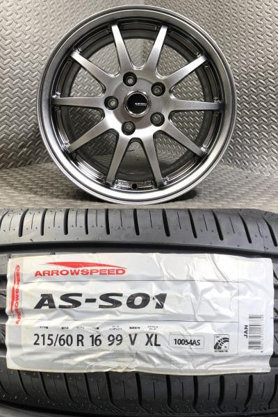 オデッセイ 新品 夏タイヤ アロースピード AS-S01 215/60R16 + 中古 社外 アルミ ホイール G-SPEED ヴェゼル CX-3 MPV ティアナ MCR40W RC5 RC4 RU4 RU3 DKLFY 輸入 サマー 215/60/16 215/60-16 発|タイヤショップトレッド