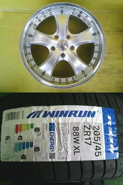フリード CR-Z 中古アルミ 17インチ 7.0J +52 5H PCD114.3 新品 輸入タイヤ 205/45R17 4本SET Honda e 組込バランス調整後発送 夏 桜川 GT1 GT2 GT3 GT4 GT5 GT6 GT7 GT8 GB5 GB6 GB7 GB8 フリード+ ZF2 ZC7 ヒミコ NCEC ロードスター NCEC｜タイヤショップトレッド