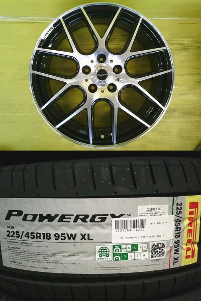 ヴェゼル/オデッセイ 中古アルミ X-SPEED 18インチ 7.5J +53 5H114.3 新品 ピレリパワジー 225/45R18 4本SET アテンザ/レヴォーグ 夏 桜川｜タイヤショップトレッド
