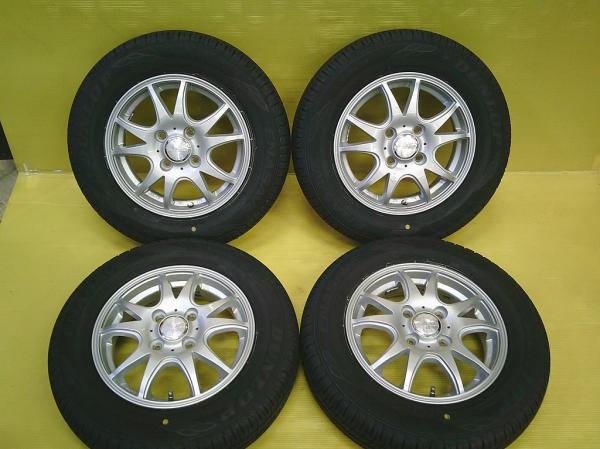タント N&minus;BOX 中古 アルミ 13インチ 4.0J +45 4H PCD100 新品 ダンロップ EC204 145/80R13 スペーシア ワゴンR モコ 4本セット 桜川 ムーヴ L150S L152S L160S L175S L185S ミラココア L675S L685S ピクシススペース L575A L585A フレアワゴン MM32S HB25S HB35S S｜タイヤショップトレッド