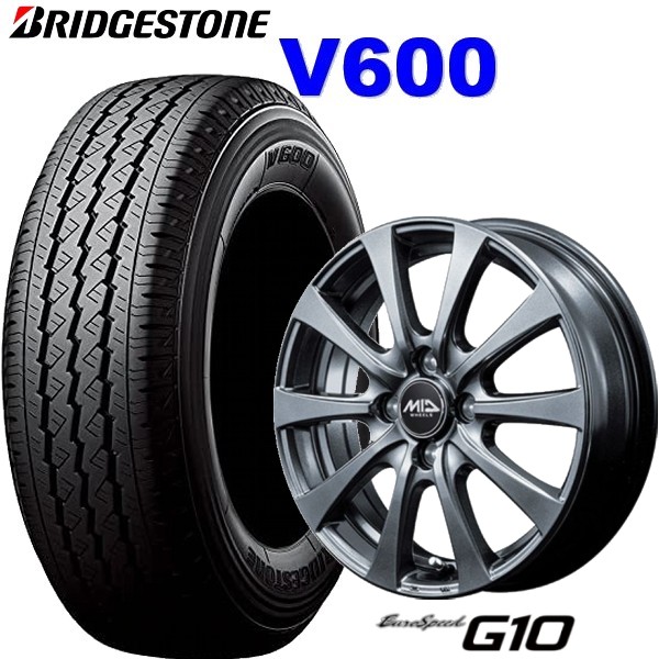 155/80R14 88/86N　プロボックス BRIDGESTONE/ブリヂストン Ｖ６００ 14X5.0J 4/100 EUROSPEED G10/ユーロスピードG10｜タイヤマート２４！　店