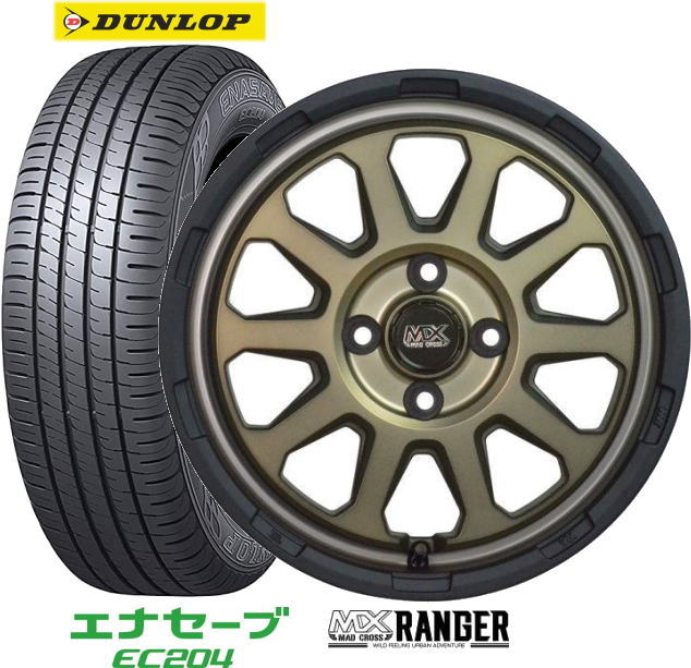 【アルミ&タイヤ4本セット】【15インチ】【165/60R15】【エナセーブEC204】【MAD CROSS RANGER】【マッドクロス　レンジャーMTSI】【15X4.5J　4穴　PCD：100】【軽自動車用】ハスラー、ＥＫクロスなど表示は4本価格です｜タイヤマート２４！　店